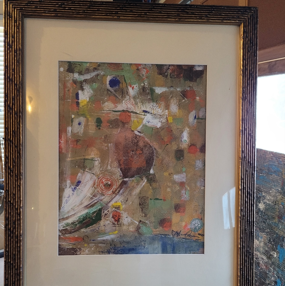 Gold Abstract Painting with Fluid Movement